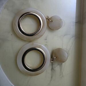 Gold and Cream Circular Drop Earrings - Elegant Women Jewelry